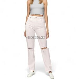 Abercrombie & Fitch 90s Straight Ultra High Rise White Distressed Jeans Size 18